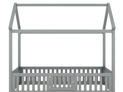 Wood House Bed With Fence And Door