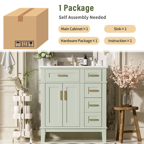 Modern Bathroom Vanity With Ceramic Sink, Soft Close Storage Cabinet