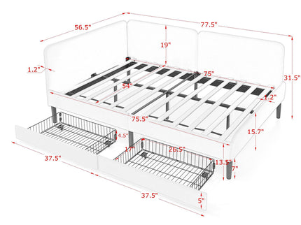 Upholstered Platform Bed Frame With 2 Storage Drawers And Adjustable Sofa Bed