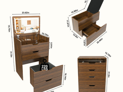 Vanity Desk With Lighted Mirror & Stool