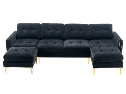 Modern L - Shape Convertible Sectional Sofa With Movable Ottoman