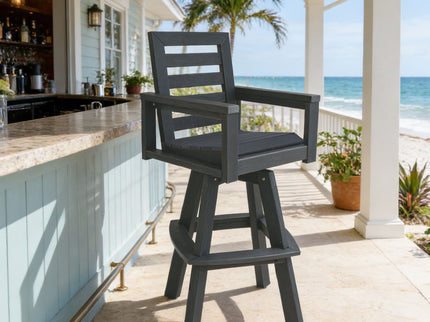 Outdoor Swivel Bar Chair, Ladderback With Wide & Thickened Frame