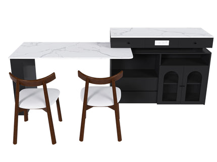 Retro Kitchen Island Set With Chairs, Extendable & Rotating Table, 4 Drawers & Door Cabinets