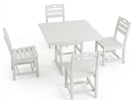 Outdoor Patio Dining Set, Square Table With Umbrella Hole And Armless Chairs