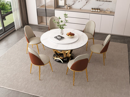 Round Dining Table With 360° Smooth Lazy Susan For Dining Room - Gold / Black / White