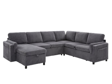Convertible U-Shaped Sectional Sofa Bed With USB Ports And Storage