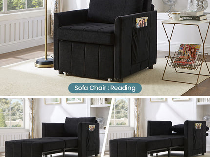 Upholstered Convertible Sleeper Sofa With 5 Position Backrest, Side Pockets, Storage