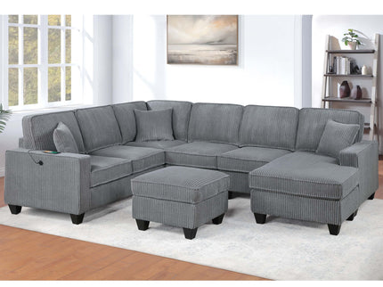 Left Arm Facing Loveseat With USB Port And Storage Sectional Set With Corner Wedge Armless Chair And Cocktail Ottoman - Fog