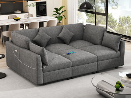 Sectional Sofa Modular U-Shaped With Ottoman & USB Ports