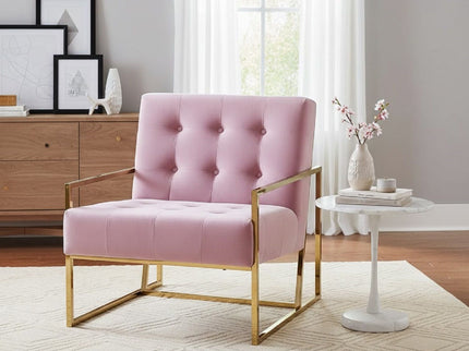 Tufted Accent Armchair With Frame For Living Room - Pink / Gold