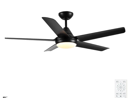 Ceiling Fan With Lights And Remote Control, Reversible DC Motor, 6 Speeds, 3 Cct Dimmable LED, Quiet Timer For Indoor - Black