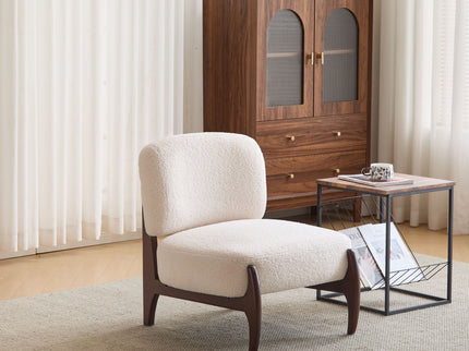 Modern Boucle Lounge Chair With Solid Wood Fram