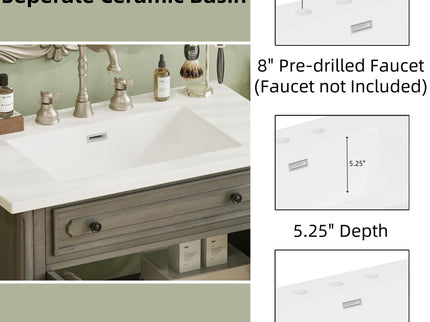 Vintage Bathroom Vanity With Sink, Rustic Cabinet With Soft Close Doors