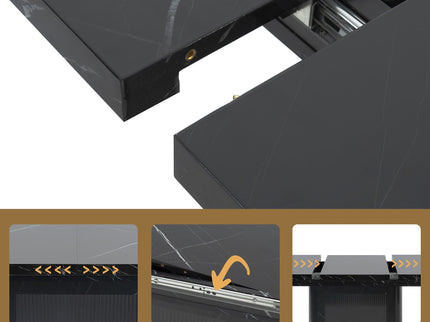 Modern Rectangle Dining Table With Stretchable Top, Storage Cabinet