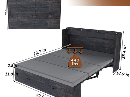 Full Murphy Bed With Storage Drawers, Charging Station, Foldable Panels, And Silent Swivel Wheels