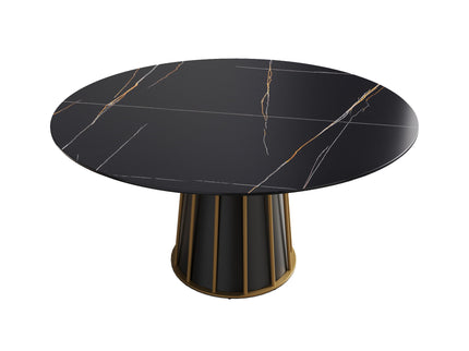 Modern Artificial Stone Round Metal Iron Base Dining Table, Can Accommodate 8 People, (Not Including Chairs) - Black