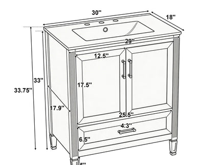 Elegant Fluted Bathroom Vanity With Sink, Soft Close Doors & Drawer