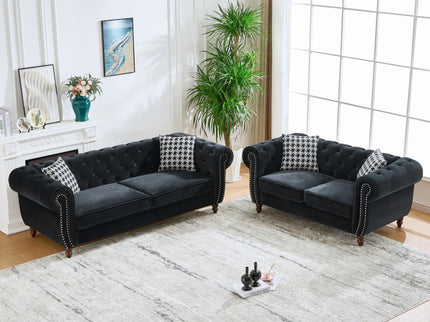 Chesterfield 3 And 2 Seater Upholstery Sofa With Roll Armrest & Nailhead Fabric Couch
