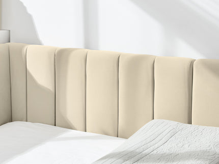 Mid-Century Upholstered Tufted Bed Frame With Backrest And Armrests