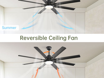 Ceiling Fan With Dimmable LED Light, 8 Blades, Smart Remote Control, Reversible DC Motor For Home Office And Living Spaces - Matte Black
