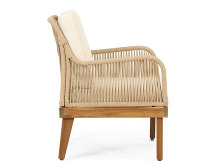 Hueber - Outdoor And Rope 4 Seater Chat Set With Cushions - Teak