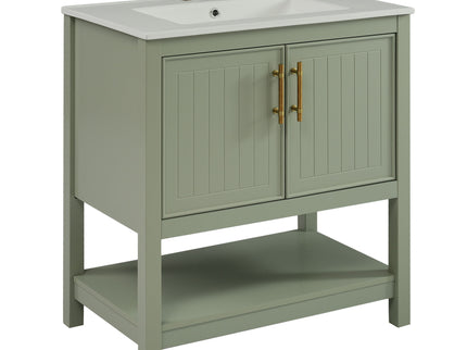 Elegant Bathroom Vanity With Ceramic Sink And Versatile Storage