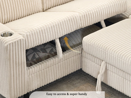 L-Shaped Sofa With Pull Out Sofa Bed With USB