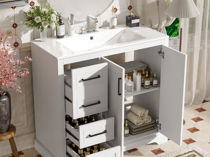 Bathroom Vanity With Sink, Soft Close Doors, Adjustable Shelf & 3 Drawers