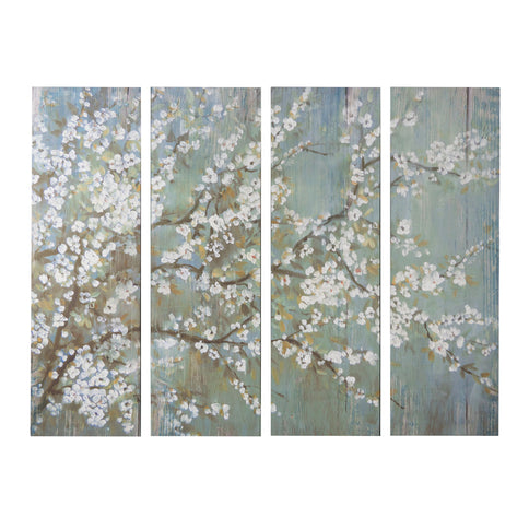 Saison Cherry Blossom Canvas Print, Wall Decor For Living Room (Set of 4) - Multicolor