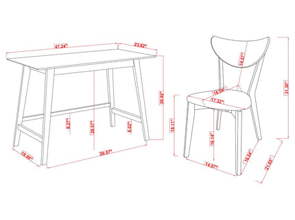 2 Piece Writing Desk Set With Chair - Brown