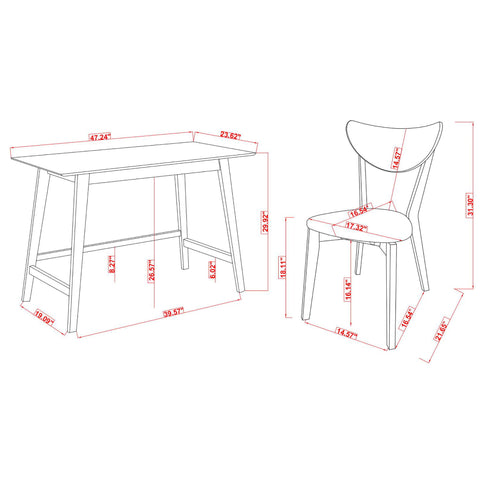 2 Piece Writing Desk Set With Chair - Brown