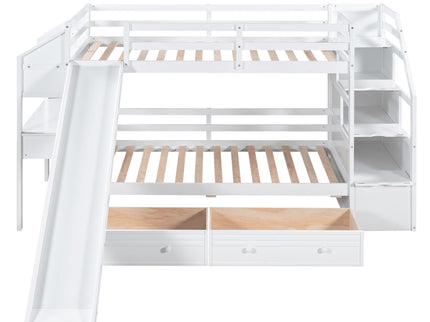 Bunk Bed With Storage Staircase, Slide, Desk, Drawers, And Shelves