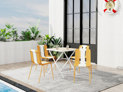4 Piece Set Of Modern Striped Single Chairs With Folding Square Table