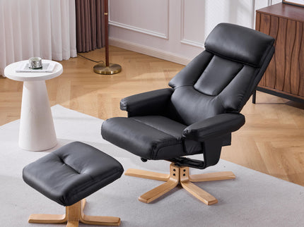 Massage Recliner With Ottoman, 360° Swivel, Heat & Vibration - Black Pu