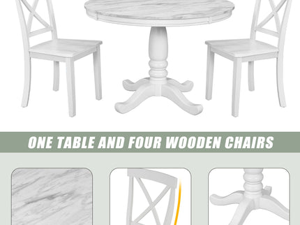 5 Pieces Dining Table And Chairs Set For 4 Persons, Kitchen Room Solid Wood Table With 4 Chairs