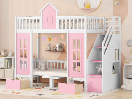 Twin Over Twin Bunk Bed With Changeable Table, Bunk Bed Turn Into Upper Bed And Down Desk
