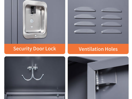 3 Door Lockers With Lock For Home, Gym, Office, School, And Garage - Gray