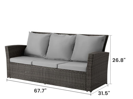 All-Weather Wicker 3 Seat Patio Sofa With Thick Cushions