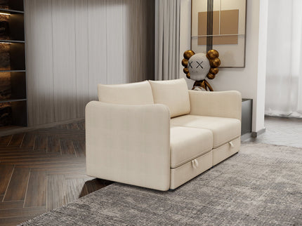 Modular Sectional Sofa With Storage, Convertible 2 Seater Sleeper Sofa - Beige