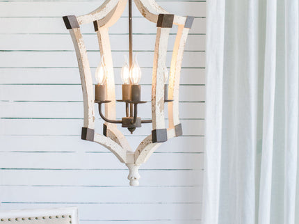 4 Light Chandelier, Hanging Light Fixture With Adjustable Chain For Kitchen, Bulb Not Included - Cream