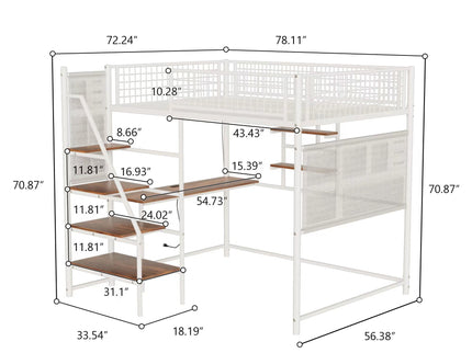 Metal Loft Bed With Built - In Charging Station And LED Light