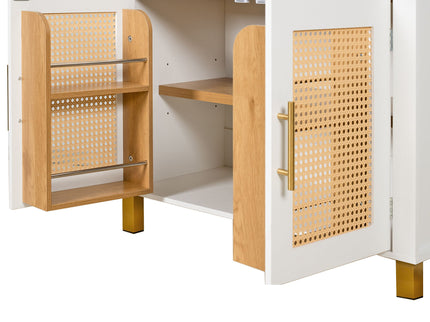 Tall Arched Cabinet With Rattan Doors & Adjustable Shelves