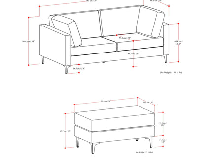 Ava - Mid Century Sofa With Ottoman Set