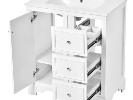 Bathroom Vanity Cabinet With Ceramic Basin, 3 Drawers And Adjustable Shelves