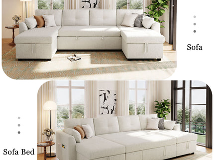 U-Shaped Sectional Sofa Bed With Storage And USB Ports