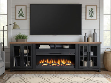 Fireplace TV Stand Console For TVs Up To 100" - Black / Whiskey