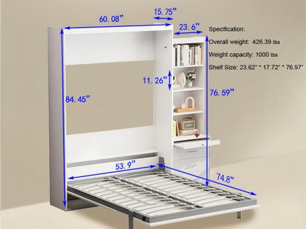Morden Deisgn Vertical Murphy Bed With Shelf And Drawers For Bedroom Or Guestroom Wall Bed Space Saving Hidden Bed With New Style Gas Struts
