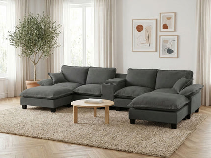 Modular Cloud Couch Sofa With Cup Holders & Storage, USB Port