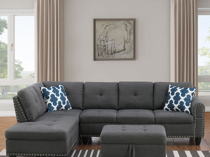 Alger - Left Hand Facing Sofa & Chaise With Ottoman - Dark Gray