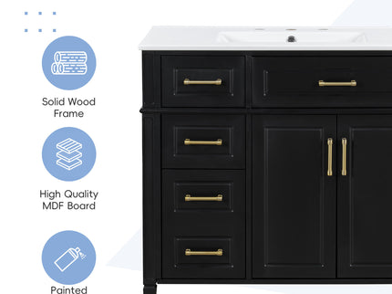 Bathroom Vanity With Sink, 4 Drawers, 2 Doors